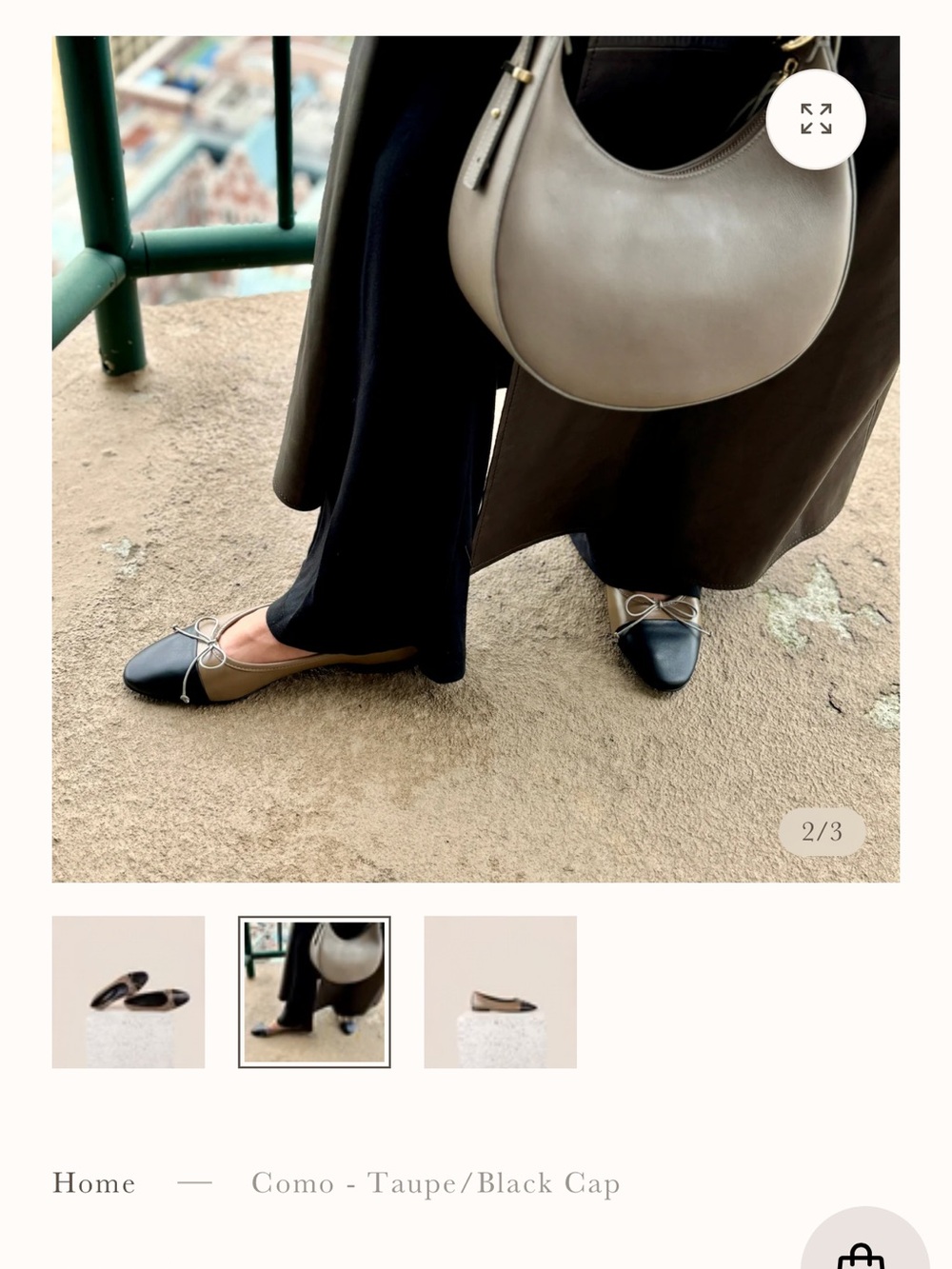 A. Soliani Taupe and Black Cap Toe Ballet Flat - Picture 2 of 5